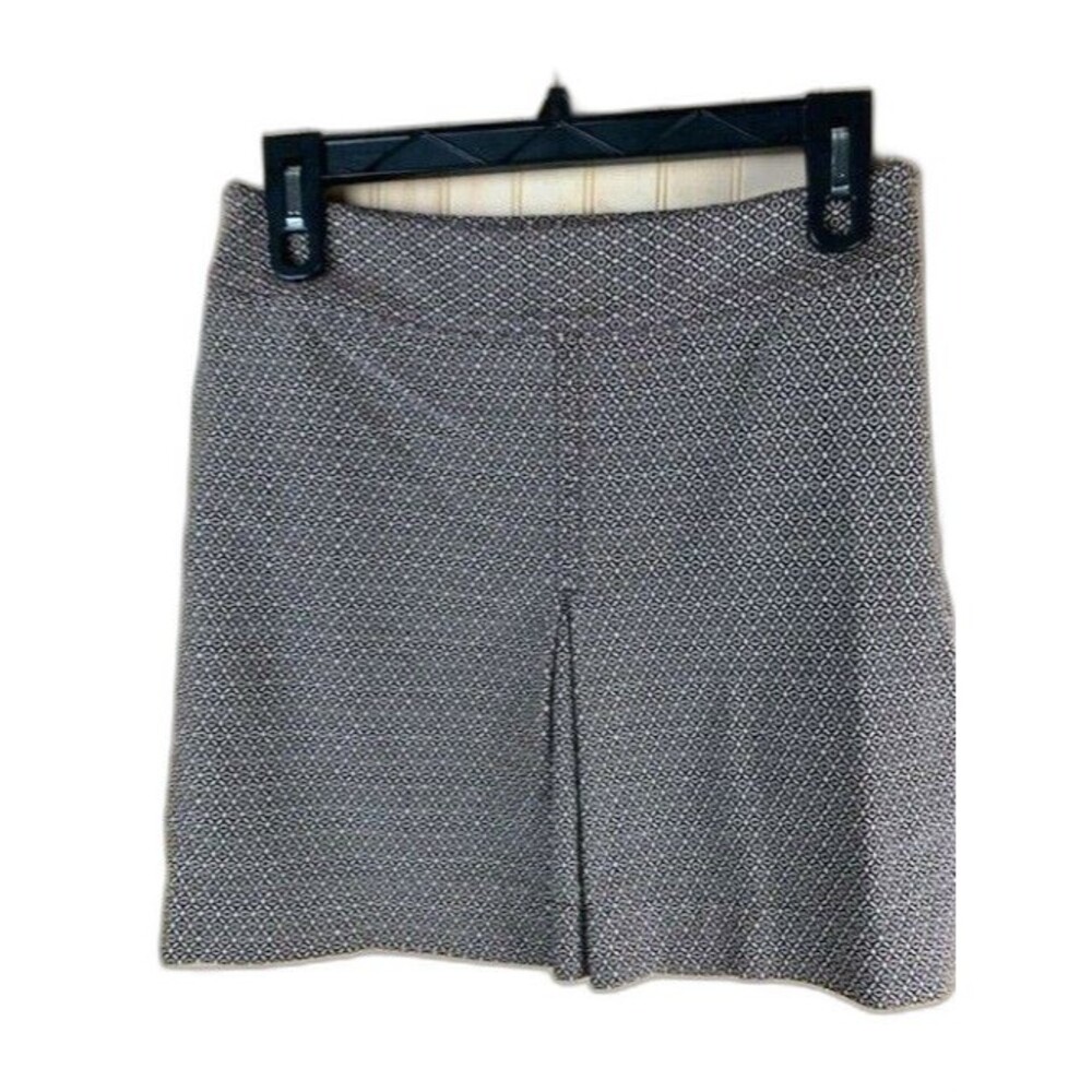 Loft Size 2 Petite Womens Skirt Brown Print Side Zip Back Kick Pleat